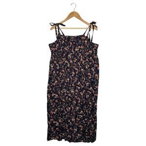 New Old Navy Dress Womens 2X Blue Floral Midi Fit Flare Square Neck Tie Straps